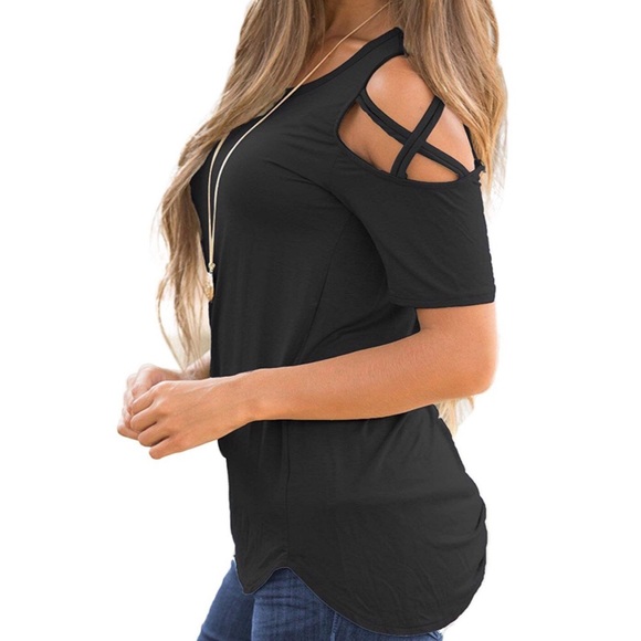 NWT Navy Shoulder Cutout Tee - Picture 2 of 8